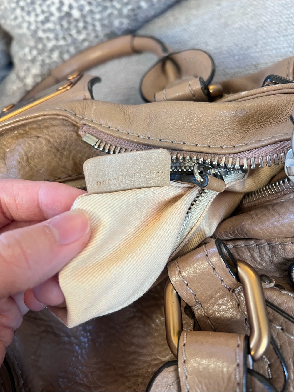 Chloe Paddington Soft Taupe Leather Handbag with Gold Accents - Picture 9 of 11